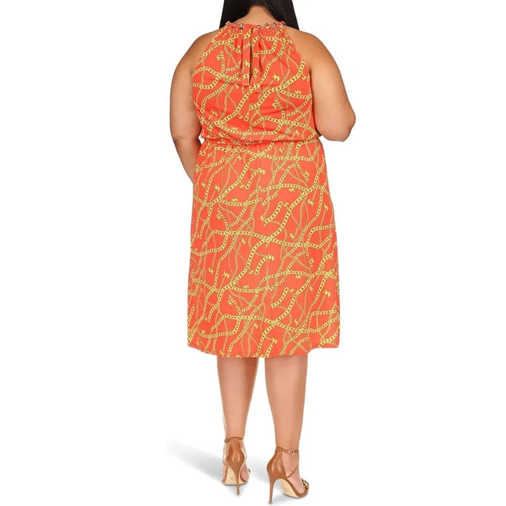Michael Kors Women's Chain Neck Midi Dress Optic Orange Plus Size 2X 12417 - Picture 2 of 3